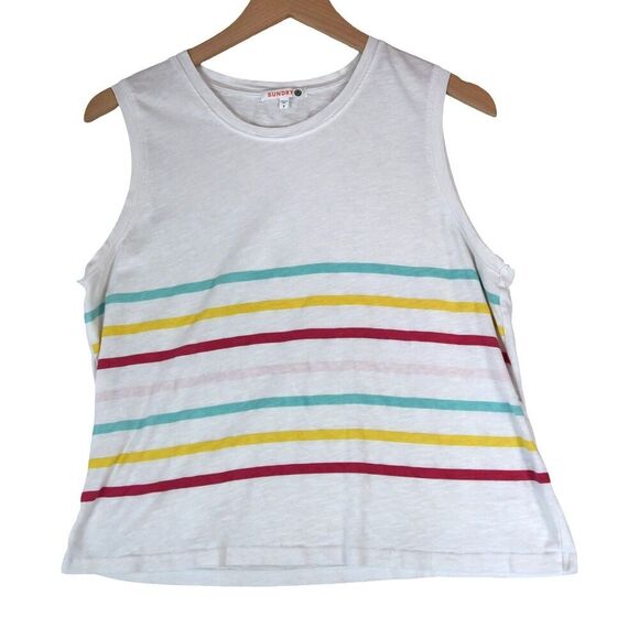 Sundry Tops - Sundry Striped Cropped Tank Top Size 3 (L) White Rainbow Soft Casual Beachcore